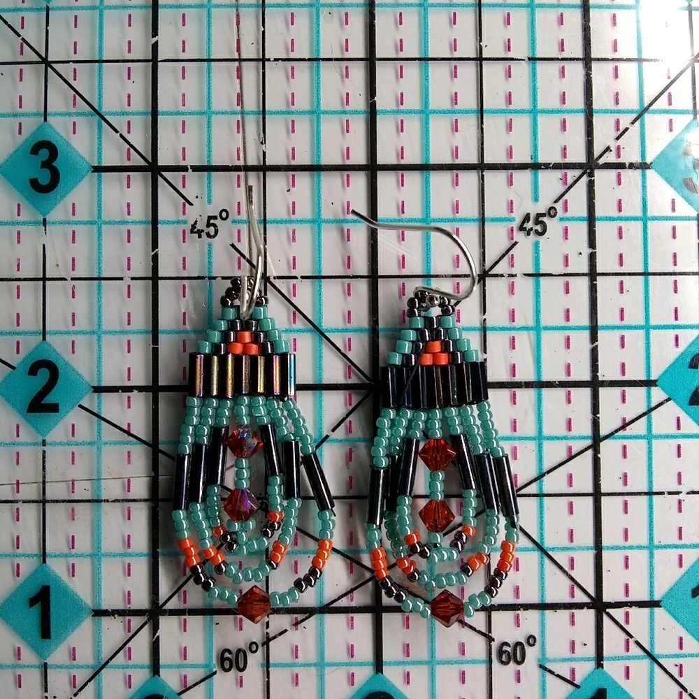 JRW Handmade Turquoise Swarovski Beaded Earrings - Picture 3 of 6